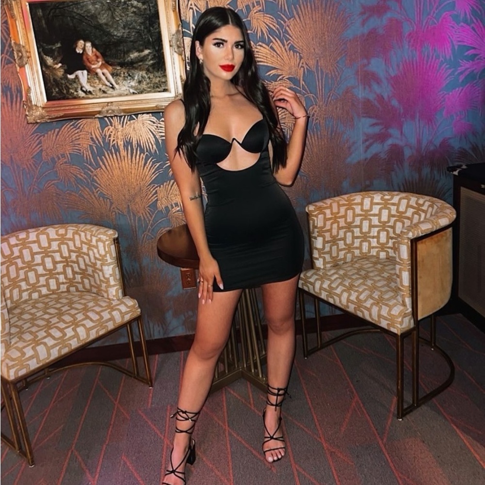 Oh Polly Black Bodycon Mini Dress Plunge Neckline